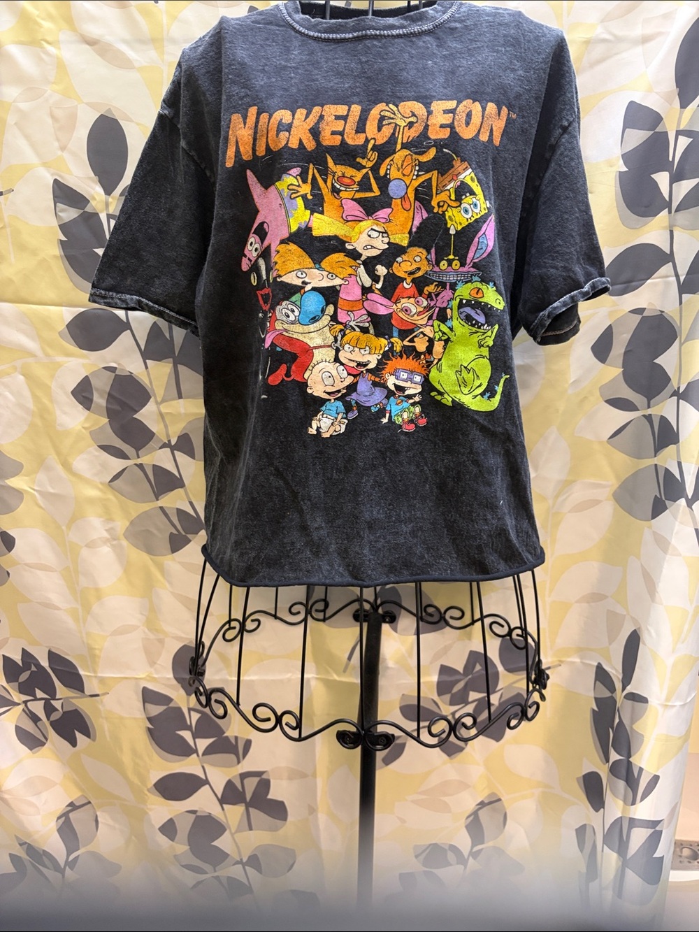 Nickelodeon Black Tee with Bright Multicolor Character Collage